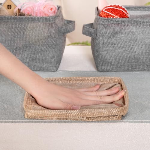 AARAINBOW Mini Canvas Storage Baskets with Handles - 3 Jute Cubes