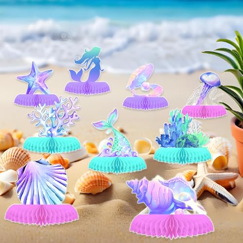 9 PCS Mermaid Honeycomb Centerpieces for Birthday Party Decorations