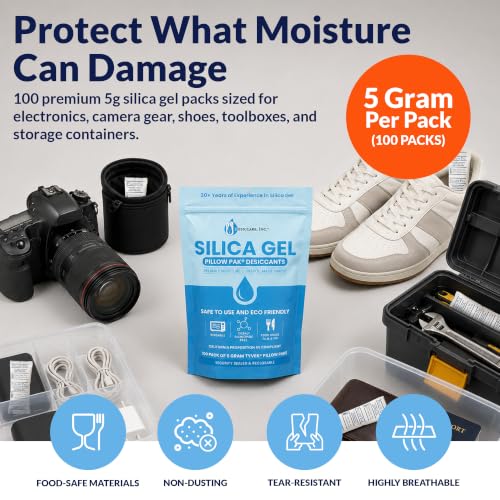 Silica Gel Packets for Moisture Control - 5g, Pack of 100
