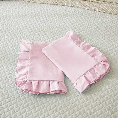 Queen Microfiber Ruffle Pillow Shams Set of 2 - Baby Pink