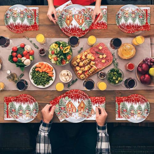 Christmas Gingerbread House Tableware Set for 24 Guests - Disposable Plates & Napkins