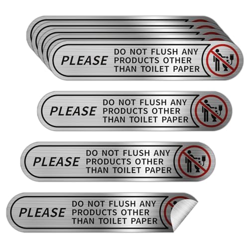 Do Not Flush Toilet Sign Stickers - Brushed Silver Vinyl, 8 Pack, 5x1in