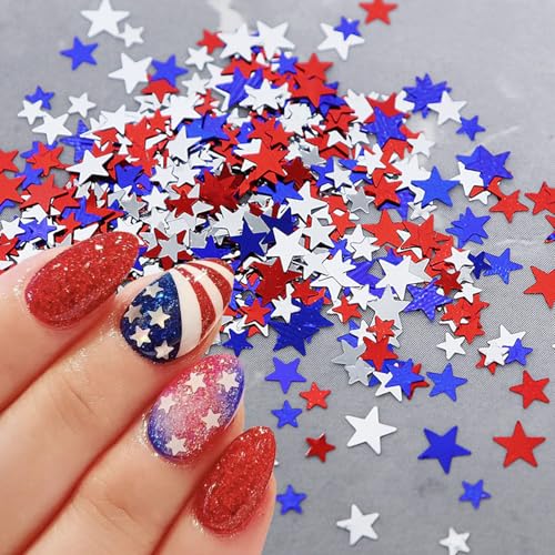 Independence Day Star Nail Glitter Kit - 12-Grid Holographic Pentagram Sequins
