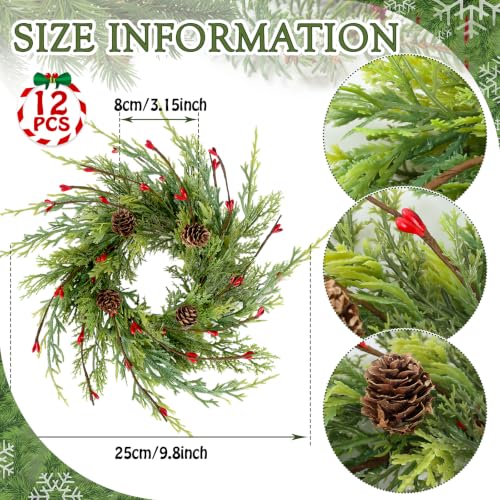 Cedar Artificial Christmas Candle Rings Set of 12 - 9 Inch Wreaths with Berries Pinecones