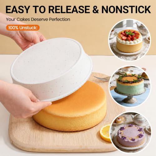 CAKETIME 8-Inch Silicone Round Cake Pan Set of 2, Non-Stick, BPA-Free, Cream