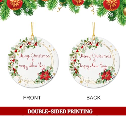 Christmas Wreath Ceramic Ornament - Double-Sided 2.83 Inch Decor