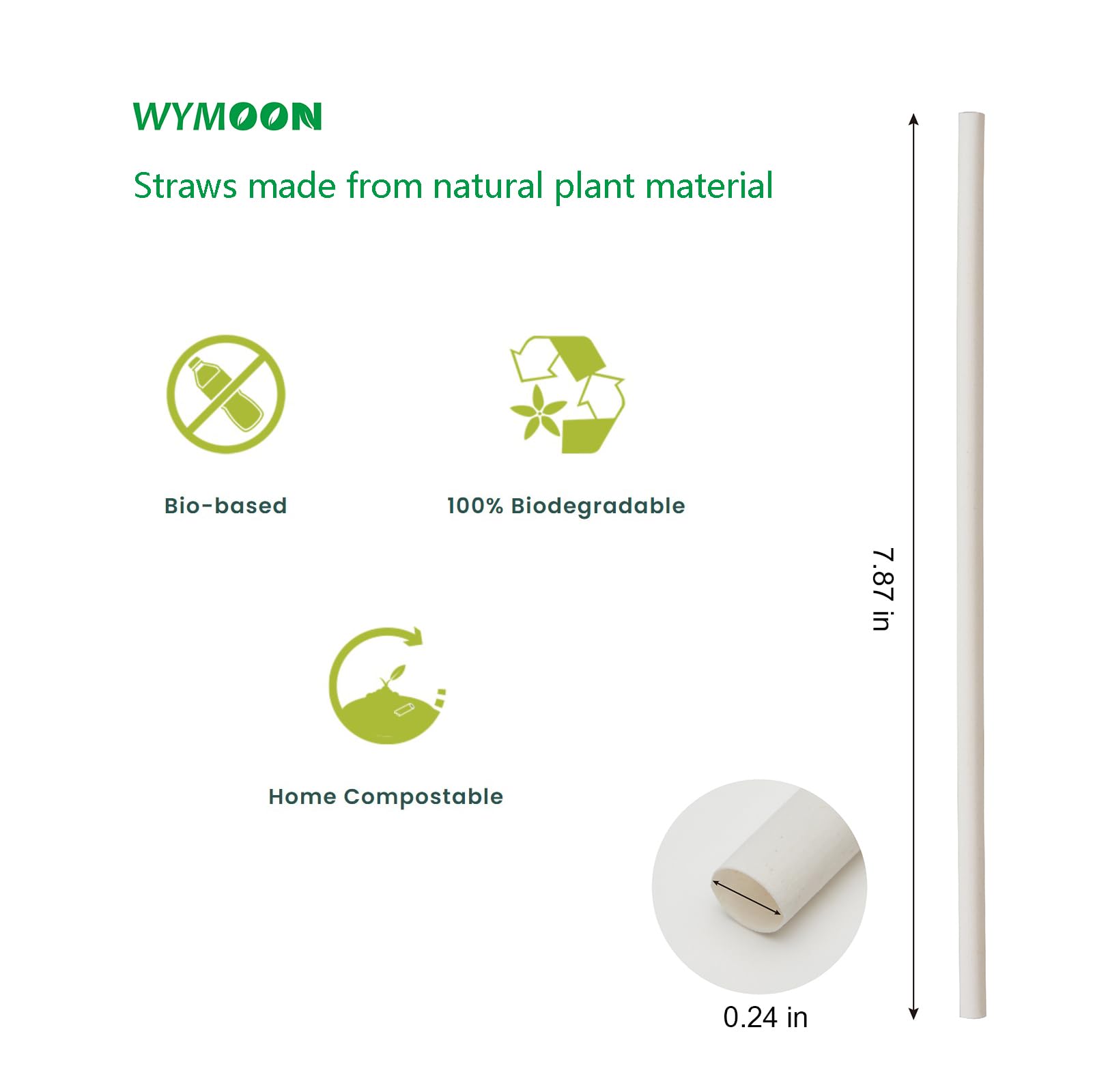 Biodegradable Straws made of Natural Plant | 200 PCS 7.8'' Compostable Eco-Friendly Drinking Straws Disposable | Durable for Hot & Cold Drinks