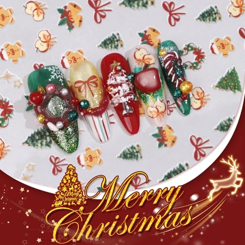 KELHOMECL 6 Sheets Christmas Nail Art Stickers 3D Self-Adhesive Winter Holiday Decals