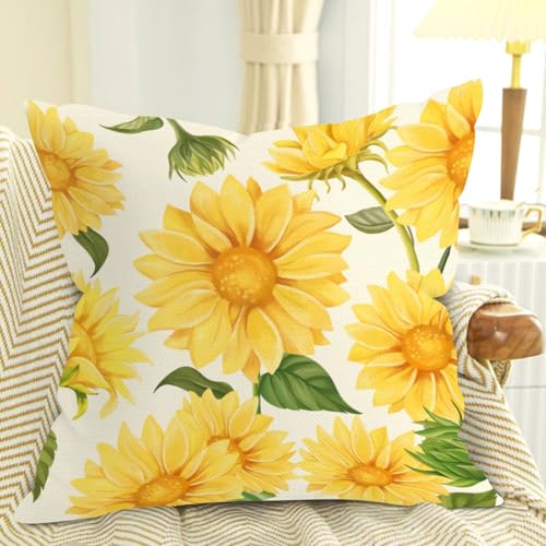 Summer Yellow Sunflower Throw Pillow Covers - Set of 4, 18x18
