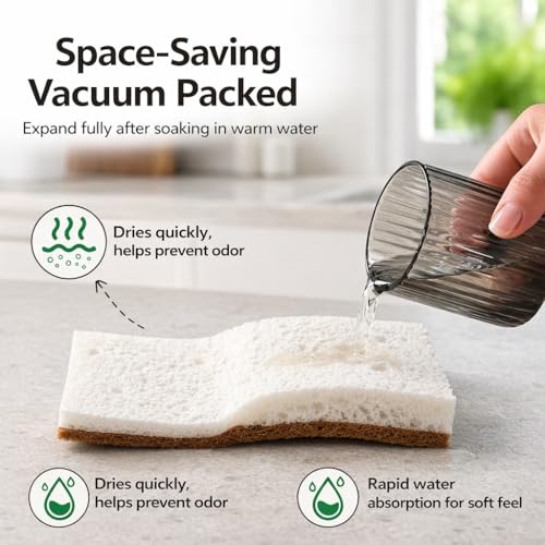 Eco-Friendly Kitchen Sponge Set - 6 Pack Natural Coconut Fiber & Cellulose Double-Sided Scrubbers