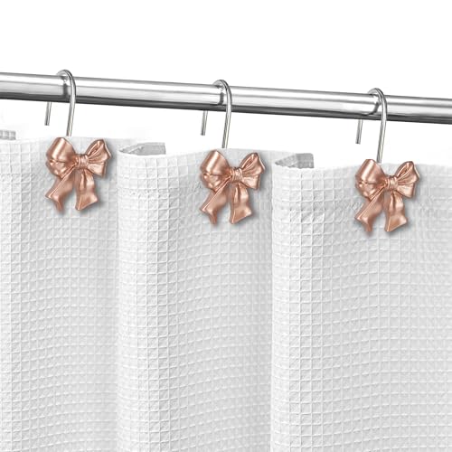 Rose Gold Bow Shower Curtain Hooks Set of 12 | Coquette Bathroom Decor
