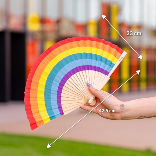 Rainbow Folding Fan - Eco-Friendly Wooden Handheld Fan for Women