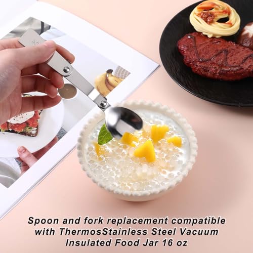 4PCS Foldable Spoon Fork, Stainless Steel Portable Folding Spoons Forks Set Spoon Replacement Metal Serving Spoons Foldable Utensils Fork Compatible with Lunch Box Food Jar for Outdoors Travel