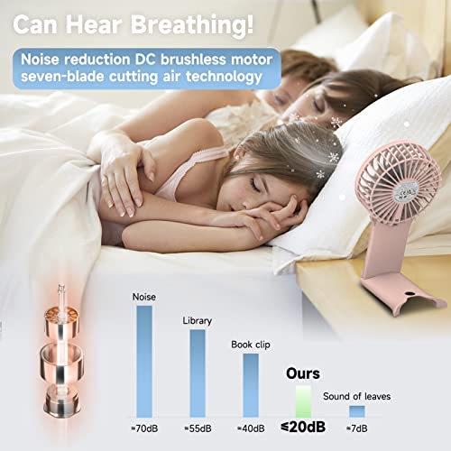 QQT Pink Rechargeable Handheld Fan - 4-Speed Portable Design