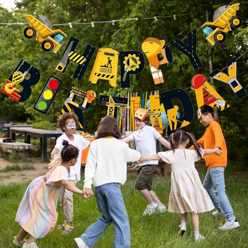 Construction Birthday Banner with Dump Truck Garland - Pre-Assembled Party Decor