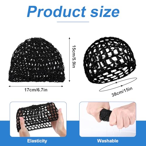 Black Crochet Mesh Wig Caps 2Pcs, Reusable Soft Sleeping Hair Nets