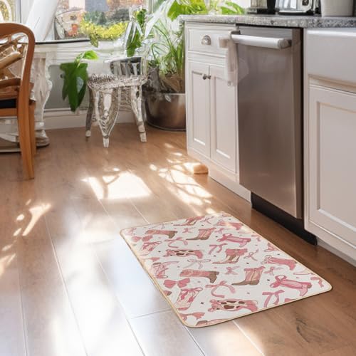Preppy Pink Western Cowgirl Boots Door Mat - 29.5 x 15.7 Inch Indoor Rug