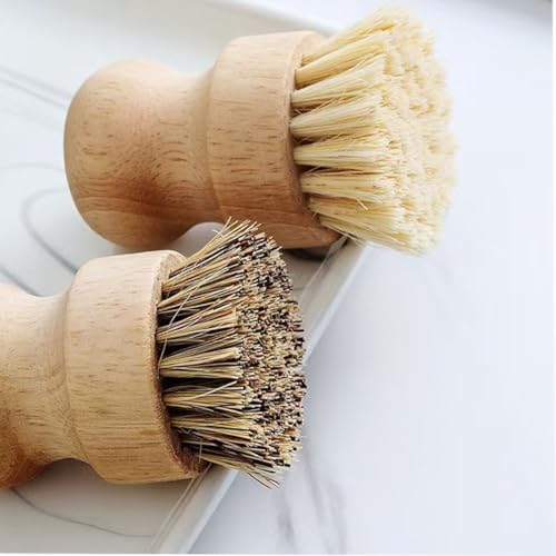 Eco-Friendly Bamboo Dish Brush Set - 1 Long Handle & 2 Palm Scrubbers, Plastic-Free Kitchen Cleaning