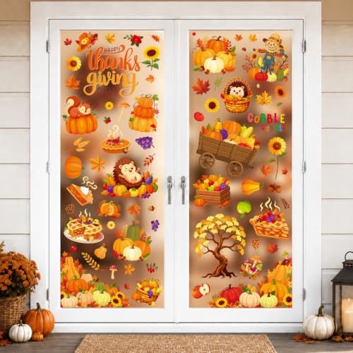 Thanksgiving Window Clings - Fall Turkey Decorations for Indoor & Outdoor