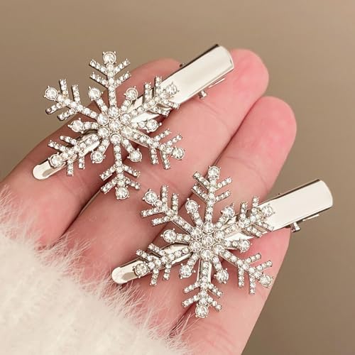 Soochat Rhinestone Snowflake Hair Clips Sparkly Silver Hair Barrettes