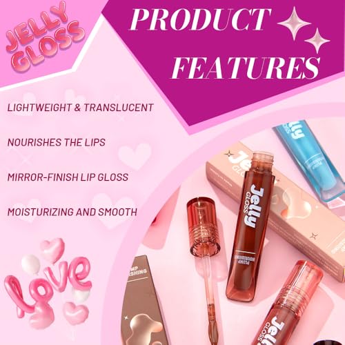 WanTuoluo Jelly Lip Gloss Hydrating Glass-Like Shine Lip Tint (B05 Chocolate)
