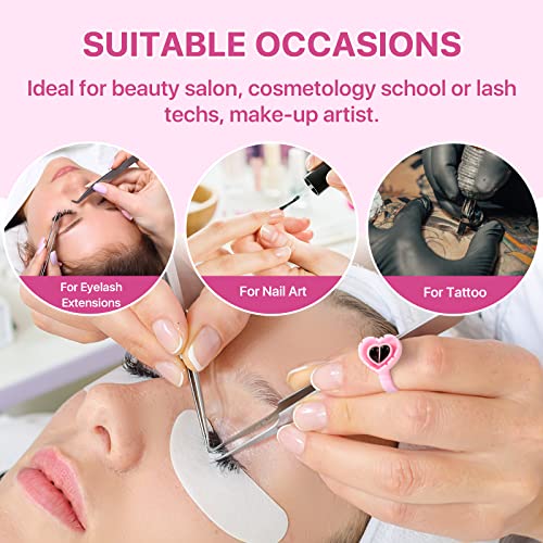 Pretty Memory 150 Pcs Pink Heart-Shaped Eyelash Extension Glue Rings