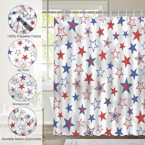 Mocsicka 4th of July Stars Shower Curtain - Patriotic 72x72 Inch
