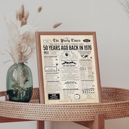 Vintage 50th Birthday Card with Envelope & Stickers - 8x13” Celebratory Greeting Card for Milestone Occasion - BGTCARDS
