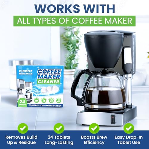 Clean Elements Coffee Maker Cleaner & Descaler Tablets, 24 Count