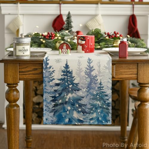Forest Hello Winter Table Runner 13 x 72 Inch Home Decor Blue