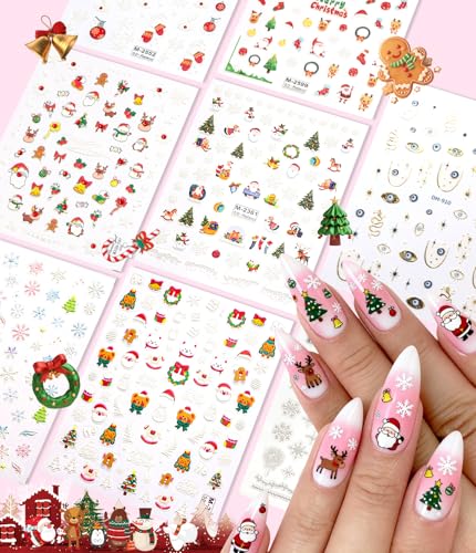5D Christmas Nail Art Stickers Self-Adhesive Xmas Decals 8 Sheets