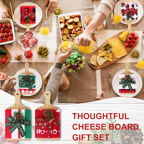 6-Piece Christmas Kitchen Utensil & Cutting Board Gift Set - Bamboo Towels Pine Picks Ribbons