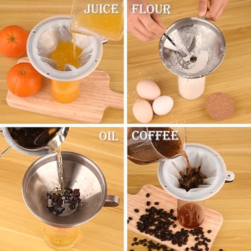 5-Inch Stainless Steel Funnel with Filter and Silicone Scraper