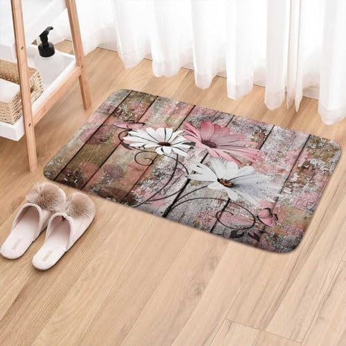 Daisy Floral Bath Mat - Non-Slip Soft Flannel Doormat 17x29