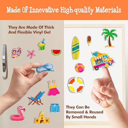 40PCS Summer Beach Reusable Jelly Stickers, Waterproof Gel Window Clings