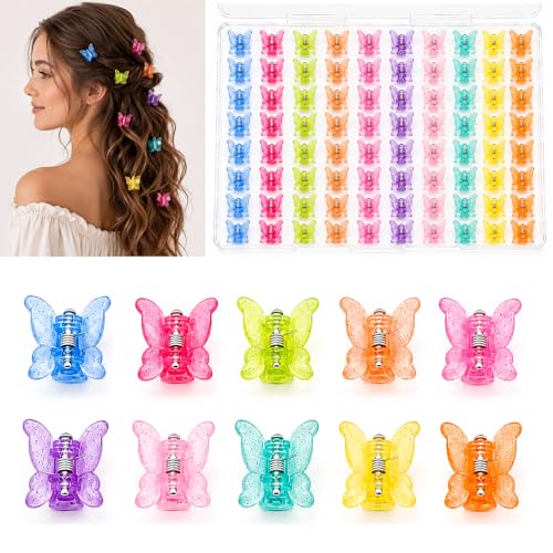 DZKZO 80Pcs Mini Butterfly Hair Clips, 0.6 Inch Glitter Tiny Claw Clips with Storage Box