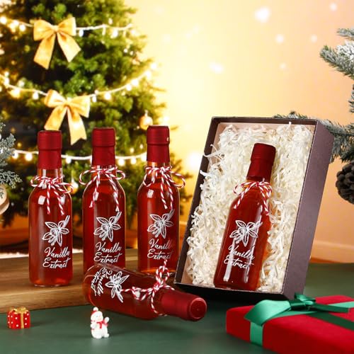 12 Pack 5 oz Clear Glass Bottles for Vanilla Extract with Stickers & Accessories - Variation of 5 Ounces Pack