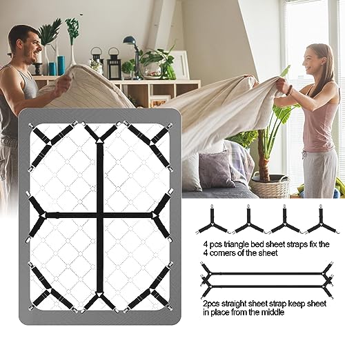 Luyena Adjustable Bed Sheet Straps - 6 Pack Elastic Fitted Sheet Holders