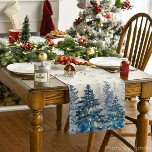 Forest Hello Winter Table Runner 13 x 72 Inch Home Decor Blue