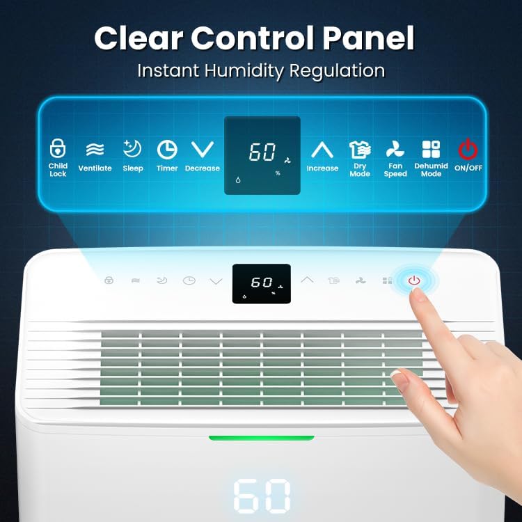 Skiennix 4500 Sq. Ft Dehumidifier - 80 Pint/Day Smart Humidity Control | Energy Efficient & Quiet for Home