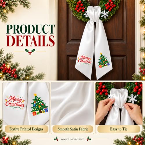 Christmas Wreath Sash 3-Piece Satin Holiday Door Decor - Red & Green