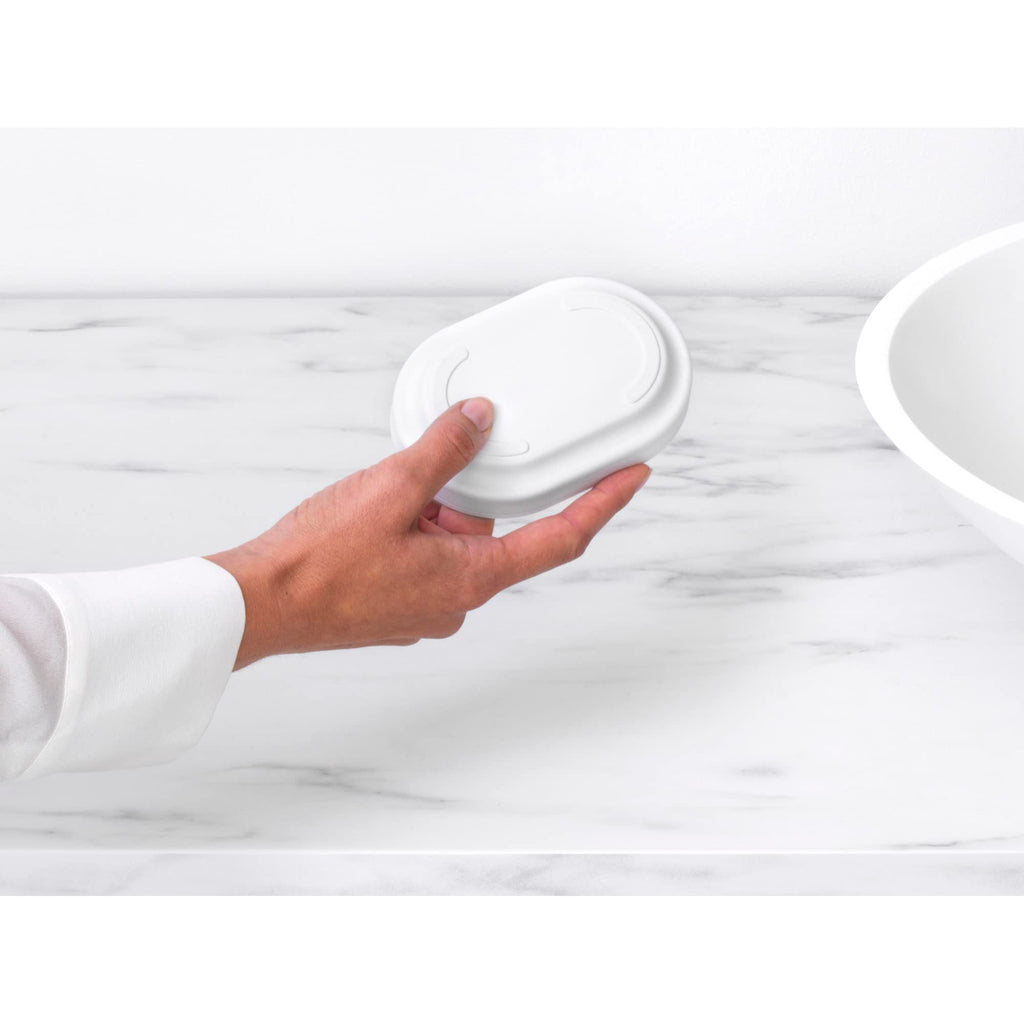 Brabantia Mindset Soap Dish (Mineral Fresh White) Anti-Rust Metal, Non-Slip Basin Soap Tray Holder for Bathroom, Shower, Kitchen Sink