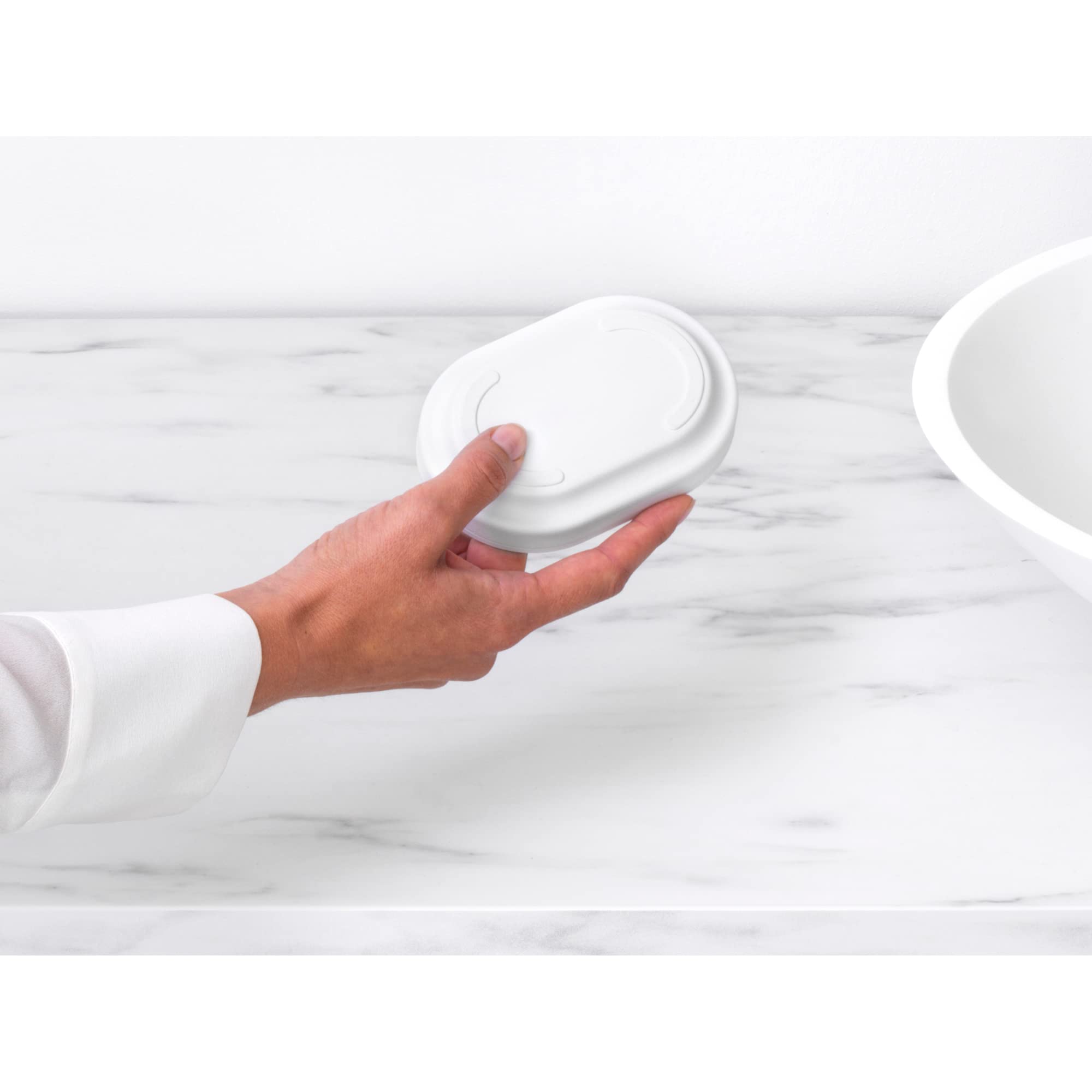 Brabantia Mindset Soap Dish (Mineral Fresh White) Anti-Rust Metal, Non-Slip Basin Soap Tray Holder for Bathroom, Shower, Kitchen Sink