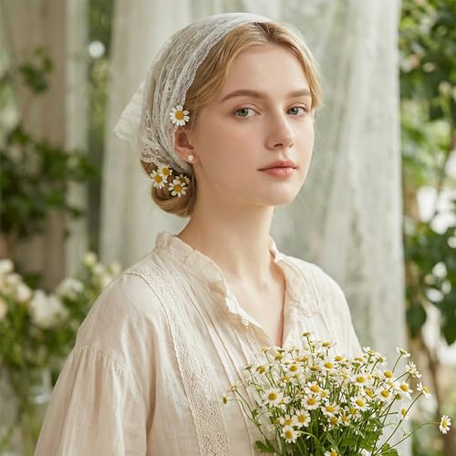 White Lace Floral Hair Scarf Bandana 2 Pack - Women Cute Headwrap