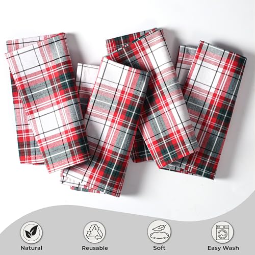 Red Plaid Tartan Cloth Napkins Set of 4 - 18x18 Inches, Cotton