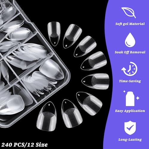 Short Stiletto Gel Nail Tips 240pc Clear Full Cover Press On Nails