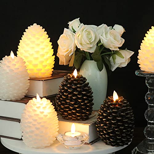 Ivory Pine Cone Flickering Flameless Candles with Remote & Timer - 2 Pack