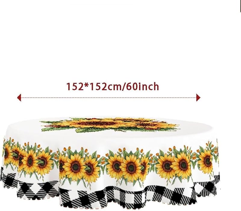YOPINCO 60-Inch Round Sunflower Tablecloth, Waterproof Floral Table Cover