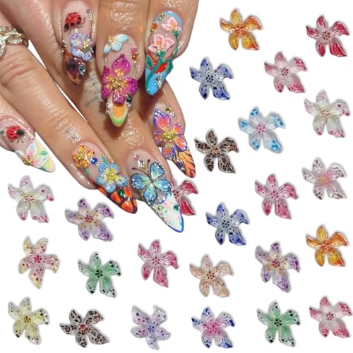 50Pcs Colorful Flower Nail Charms 3D Resin Floral Rhinestones for Manicures
