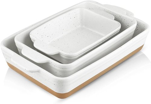 HVH Baking Dish Set - Large 9x13 Ceramic Casserole Dish | Deep Lasagne Pan, Farmhouse Style (White)